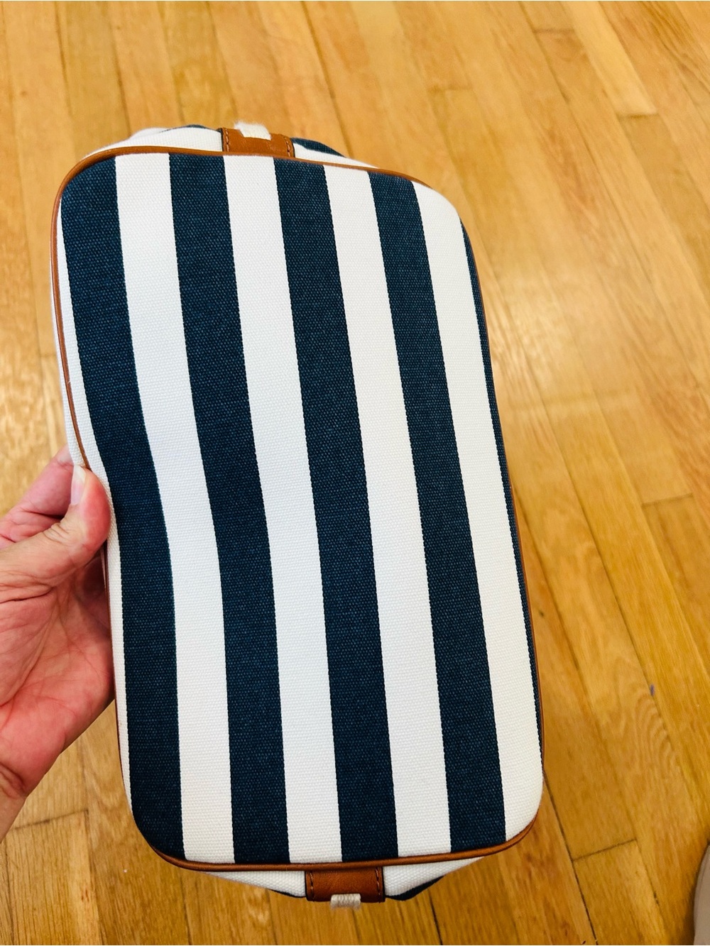 Michael Kors Navy and White Striped Rope-Handle Tote with Brown Trim - Picture 5 of 9